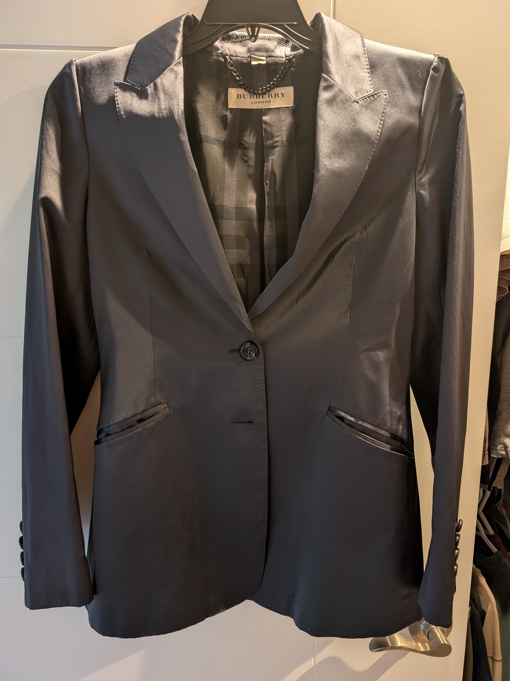 Burberry Navy/Grey Satin Tailored Blazer - Women's Jacket